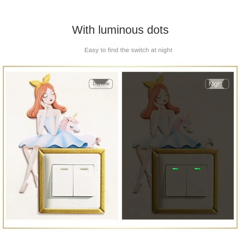 Girl Switch Socket Luminous Stickers Wall Stickers Gift Creative Cartoon Switch Protective Cover Decorative Frame 3D Stereo