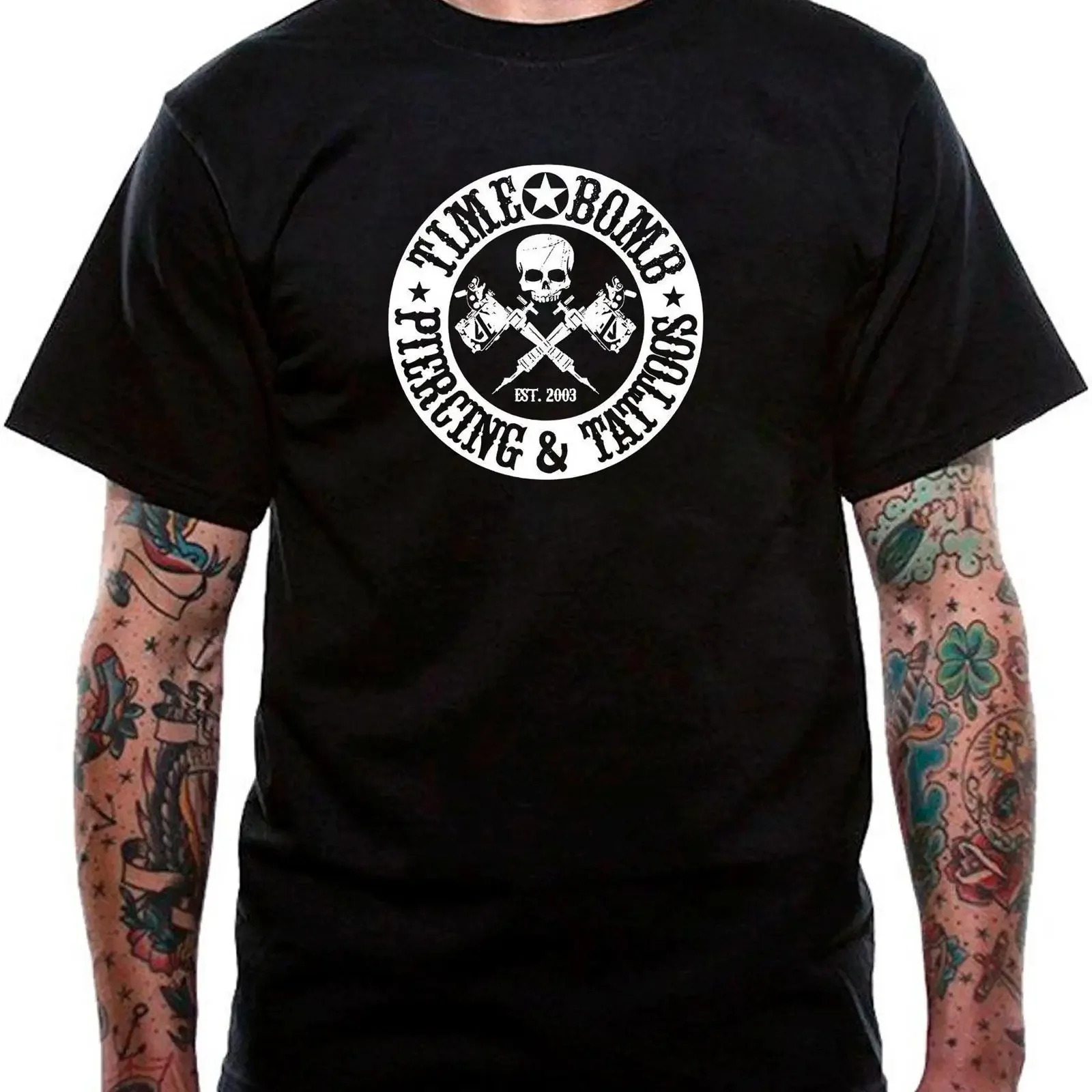 Timebomb Tattoo and Piercing Studio London Shield Croydon T Shirt Uneek Novelty Rock n Roll vintage Washed Versatile Soft