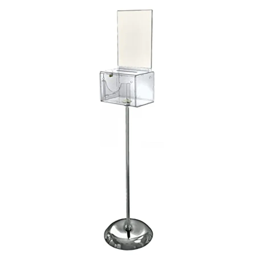 

Suggestion Box with Lock and Keys, Donation Box, Offering Box, Locked Display Stand, Acrylic Sign Holder on Pedestal, Locking B