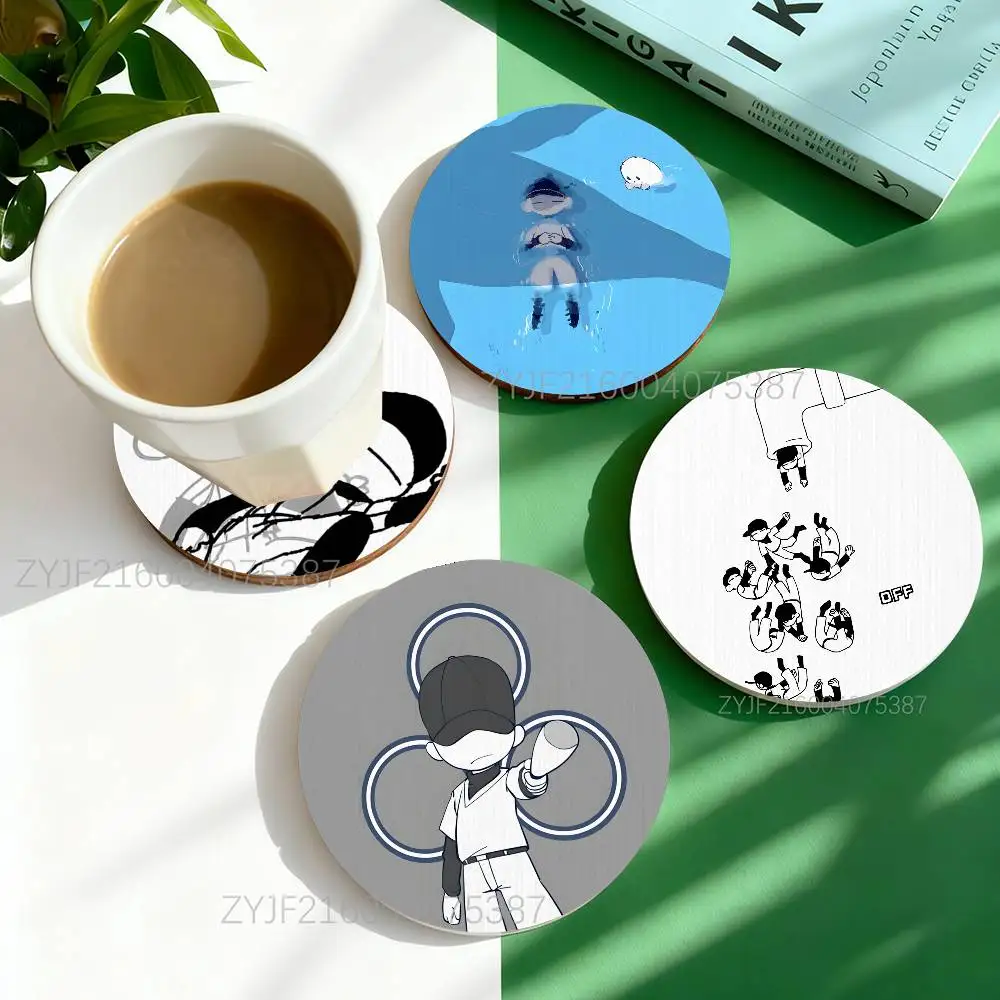 

O-OFF Game The Batter Pattern Art Coasters Round Wooden Heat Resistant Non-Slip Home Decor Gift Multifunctional