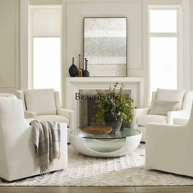 طاولة قهوة شفافة مستديرة من LJYsimple، شقة صغيرة، شخصية عصرية لغرفة المعيشة، وعاء زجاجي، كونترتوب صغير مبتكر #4