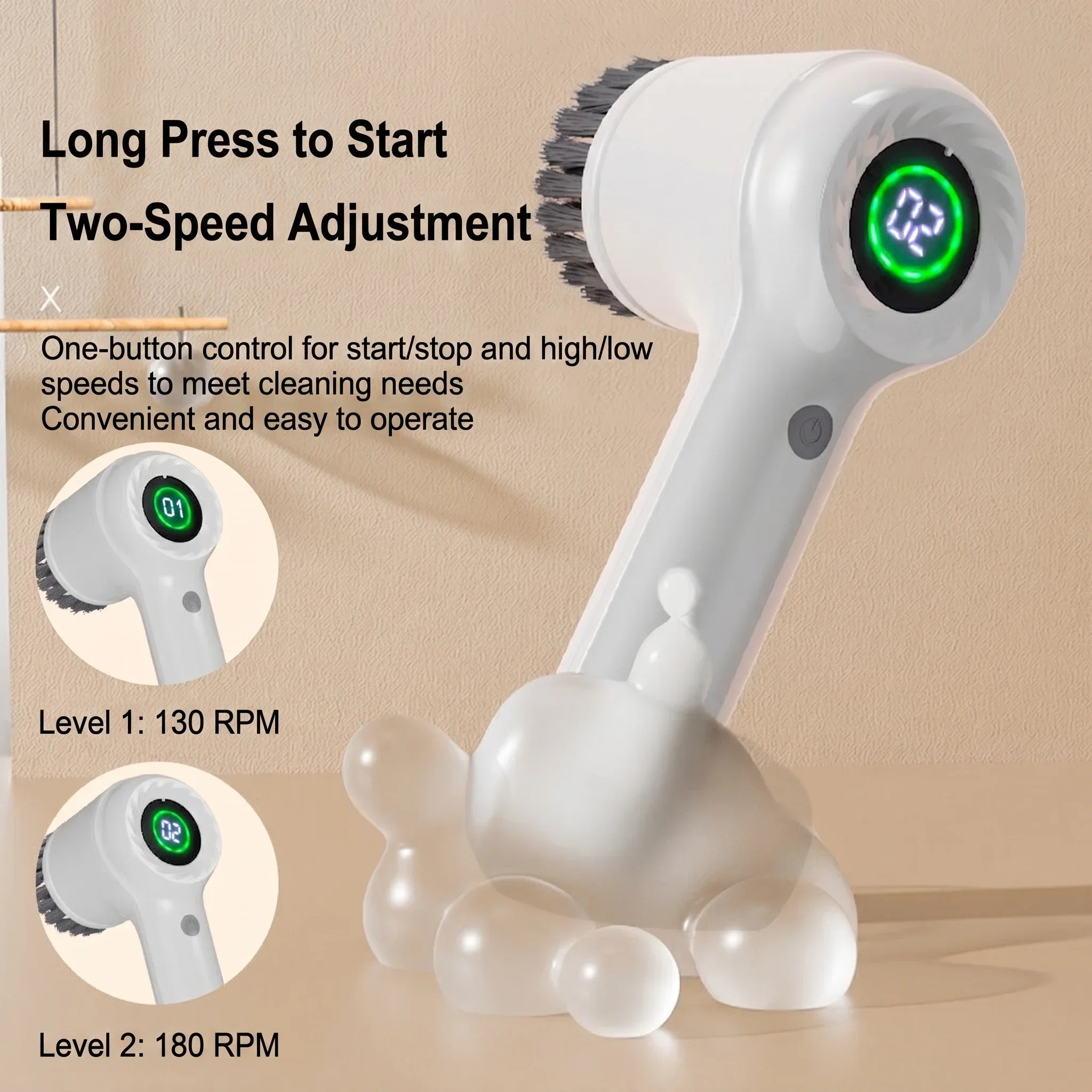 Multifunctional Electric Spin Scrubber Cordless 2 Speed Kitchen Sink Bathroom  Glass Cleaner with 4 Replaceable Brush Heads