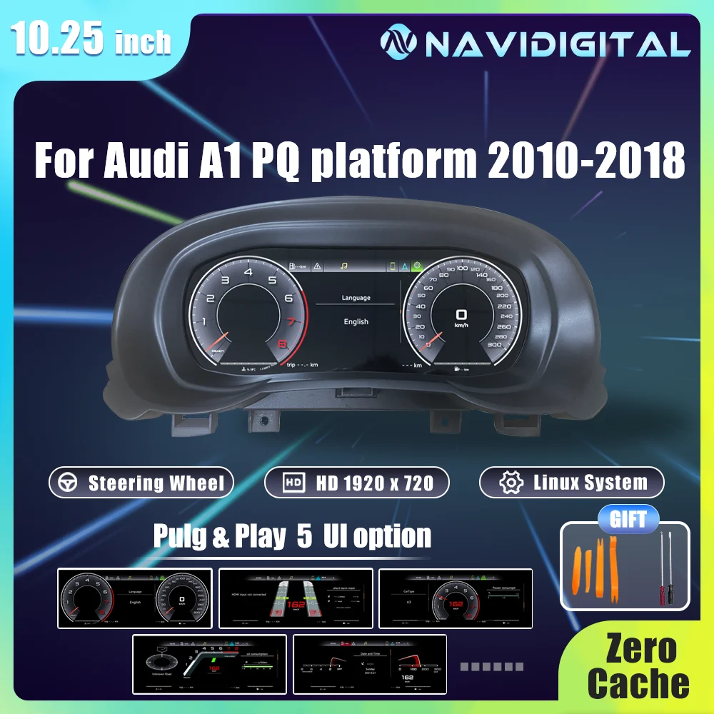 10,25'' Navidigital Armaturenbrett für Audi A1 S1 Baujahre 2010-2018 Auto-LCD-Panel Tachometer Virtuelles Cockpit
