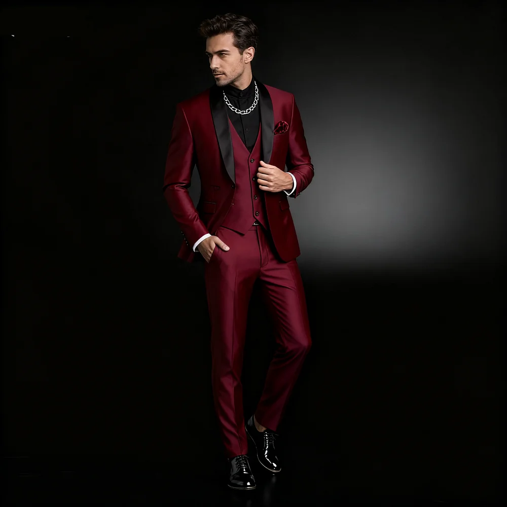 

Men's Black White Slim Fit Three Piece Suit Set Large Size Autumn Wedding Party Blazer Coat Pants Vest Fashion Male Outfit