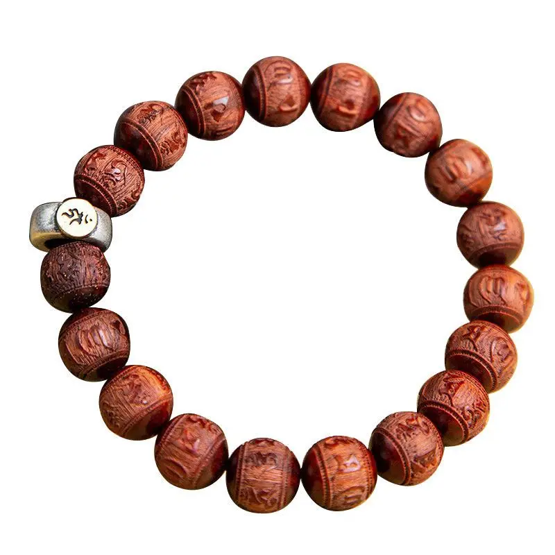 Boutique Hand Carved Six Words Motto Bracelet Pterocarpus Santalinus Bracelet Couple's Twelve Zodiac Lucky Beads Ornament