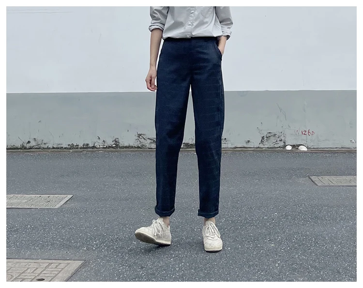 

Casual Plaid Pants Women's High Waist Drapey Spring Summer New Deep Blue Cheered Loose Fit Trousers Commute Sle Long Pants