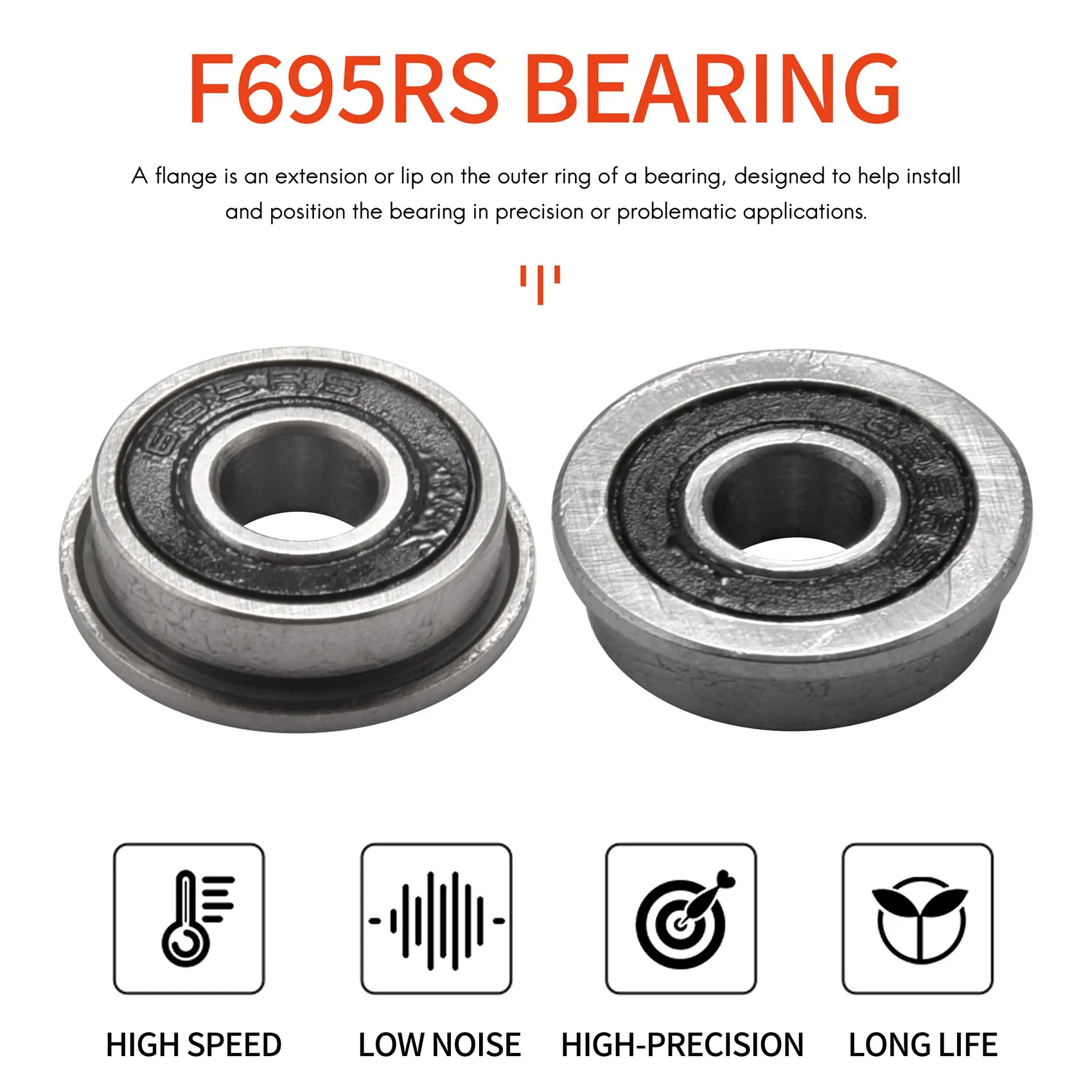 L68A10Pcs F695-2RS Bearing 5X13X4mm Flanged Miniature Deep Groove Ball Bearings F695RS for VORON Mobius 2/3 3D Printer