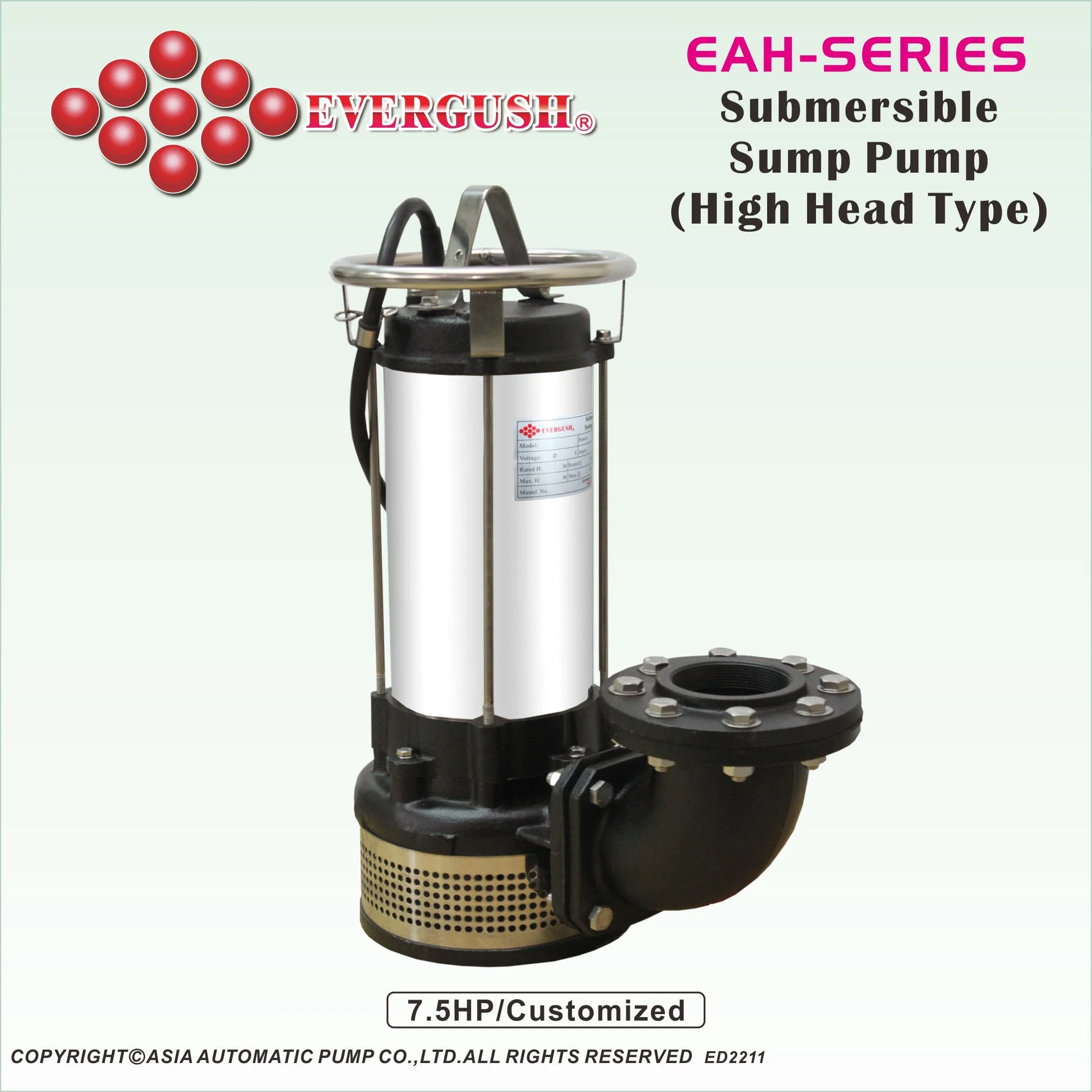 EAH(2~15H P) 60Hz Submersible Sewage Pump  