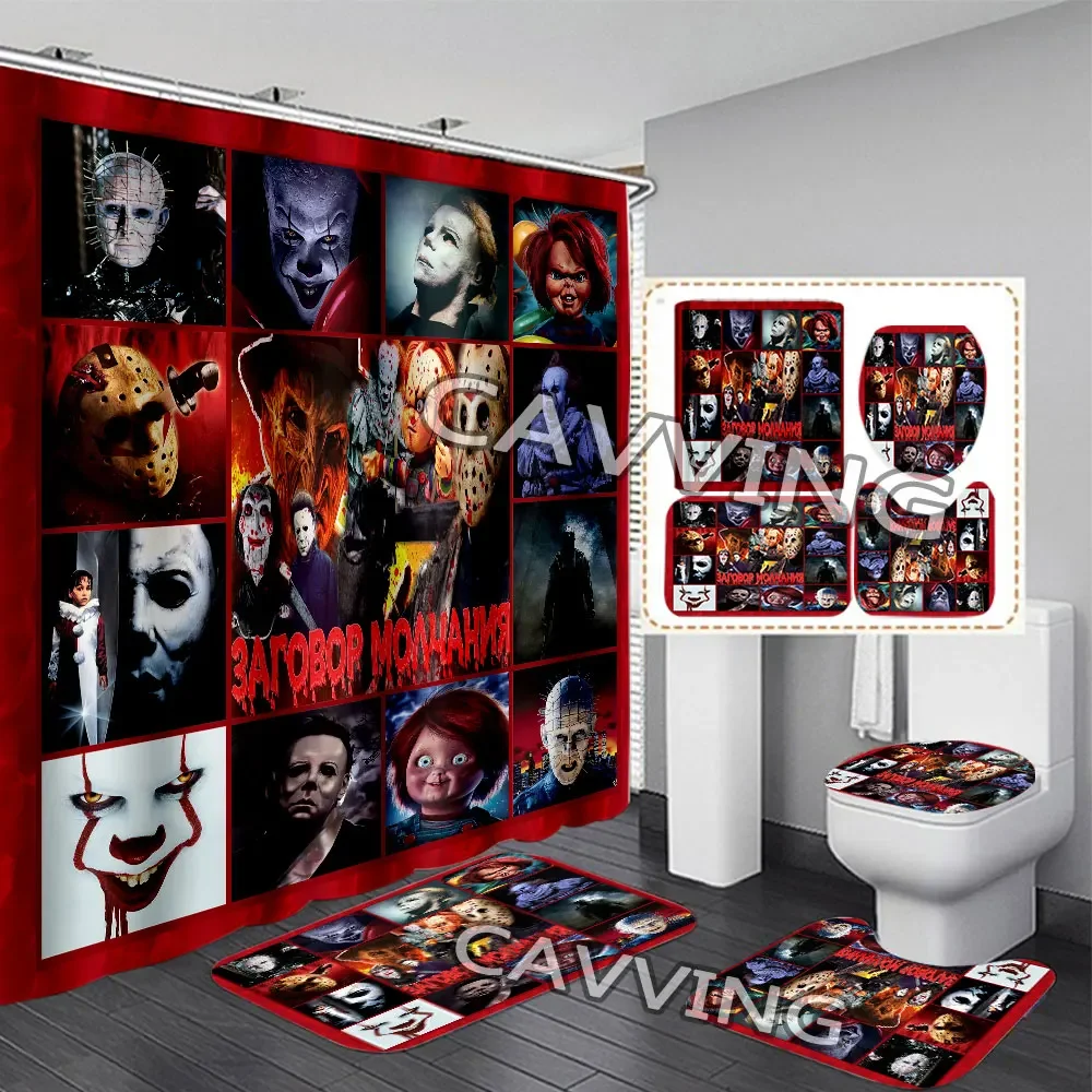 Horror Movies Characters 3D Printed  Shower Curtain Waterproof Bathroom Curtain Anti-slip Bath Mat Set Toilet Rugs Carpet Home