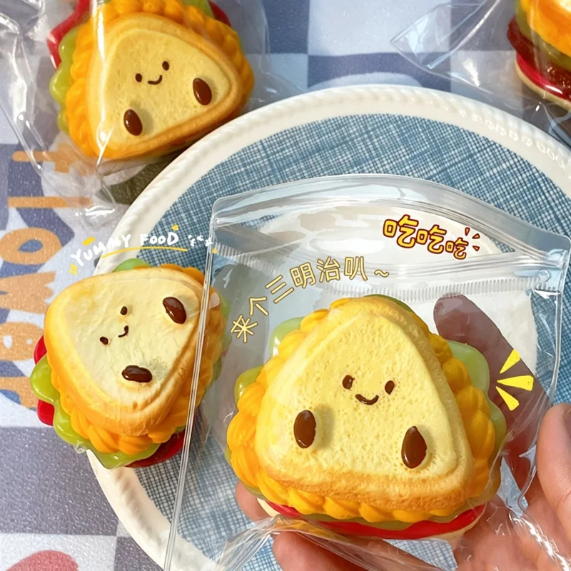 Thick Sandwich Toast Squishy Toy, Layered Burger Squeeze Mochi Toy, Water Feel Soft Slow Rising Squishy Fidget Toy