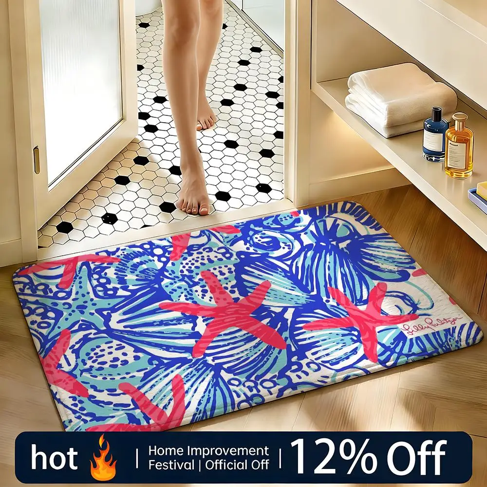 Weicher, saugfähiger, rutschfester Teppich mit Markenlogo L-Lilly Pulitzer, Bodenmatte, Heimdekoration, Fußmatte, Schlafzimmer-Bodenmatte, Duschvorleger