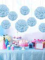 9pcs Paper Pom Poms, Blue Tissue Flowers Ball Hanging Decoration, For Wedding, Birthday Party, Bridal Shower, Bachelorette,