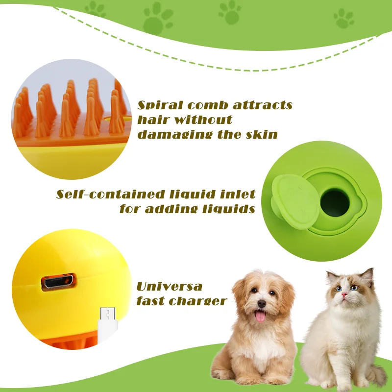 Cepillo de vapor para gatos y perros, peine de masaje 3 en 1 con pulverizador eléctrico, cepillos de pelo para gatos, peine de aseo para mascotas,