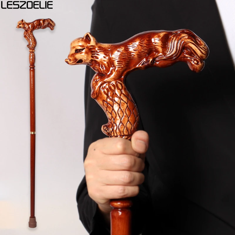 95cm Brown Red Fox Handle Walking Stick Men German Beech Wooden Detachable Walking Sticks Women Fashionable Walking Cane