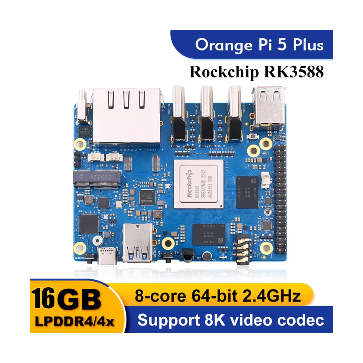 For Orange Pi 5 Plus 16GB RAM Single Board Computer RK3588 PCIE Module External Wifi6 Pi5 Plus Demo Development