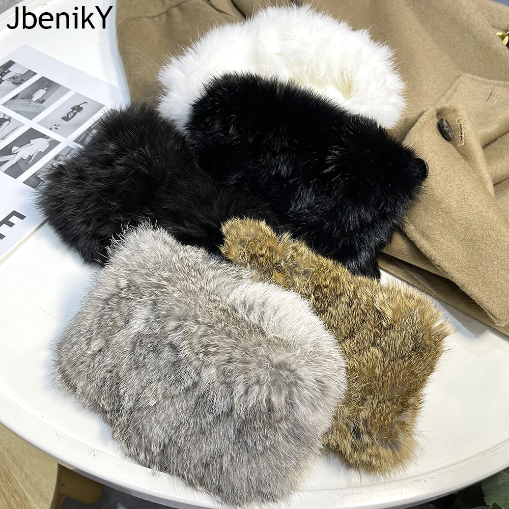 

Hot Sale Winter Women Real Rabbit Fur Scarf Good Elastic Knit Genuine Fur Headbands Knitted Girl Natural Fur Ring Scarves