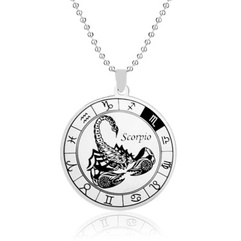 Stainless Steel Zodiac Sign Necklace for Women Men 12 Constellation Libra Symbol Pendant Garnish Amulet Collar