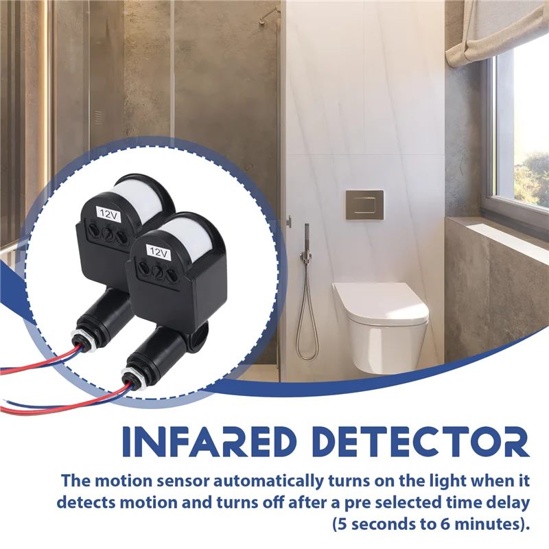 AED7-3 pz Rilevatori di movimento neri Sensore di movimento Interruttore della luce Pir esterno Sensore di movimento a corrente continua 12V Sensore Pir