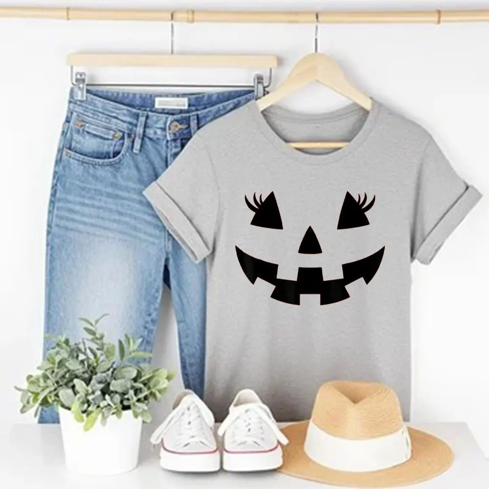 Jack O Lantern Face Ciglia di zucca Costume di Halloween T-shirt divertente Personalità confortevole Top Donna Divertente Top Street Fashion