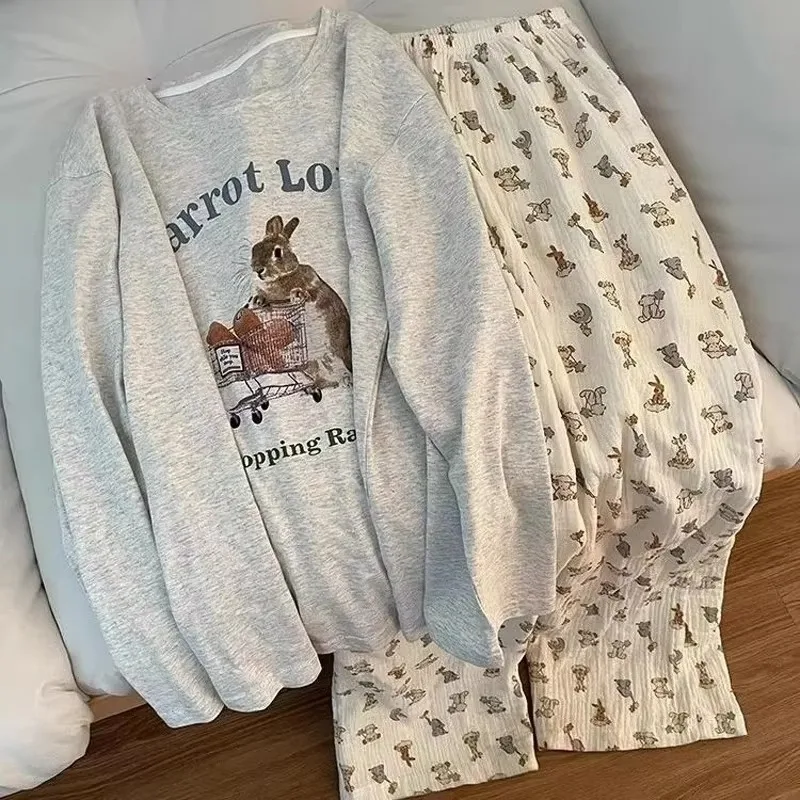 Spring and Autumn New Ladies Style Pajamas Homewear Set Girls Students Korean Sweet Pajamas Loose Pajamas Homewear Set