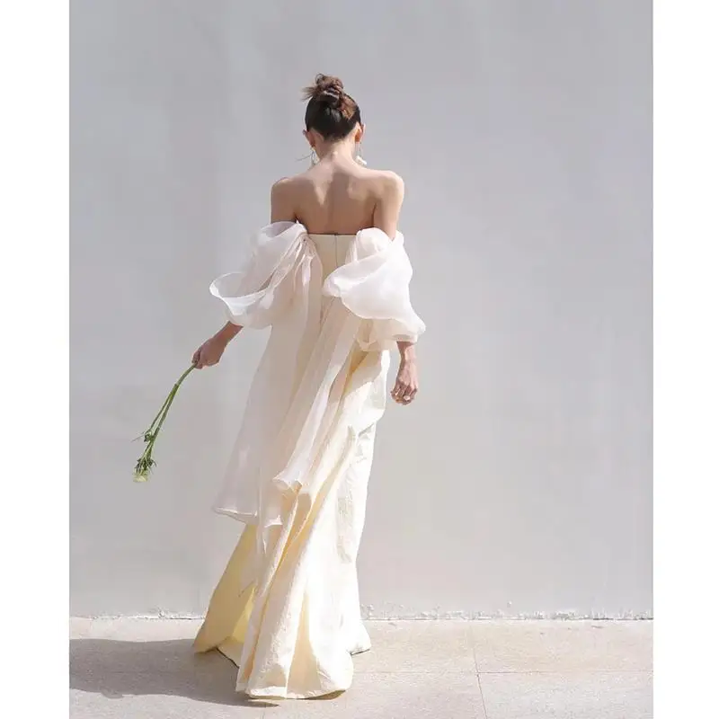 Light wedding dress 315 bride outdoor travel photography light tulle dress niche evening dress