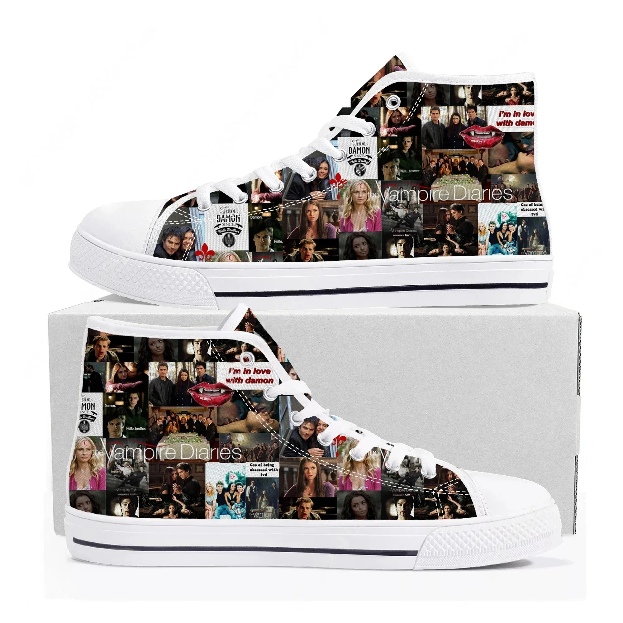 

The Vampire Diaries Damon High Top Sneakers High Quality Mens Womens Canvas Sneaker Casual Couple Shoes Custom Shoe