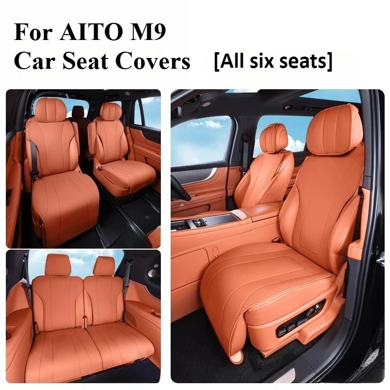 

For AITO M9 Car Seat Covers Breathable 6 Seaters Full Car Leather Protective Cushion 3 Rows Seat Protectors Car Accessories