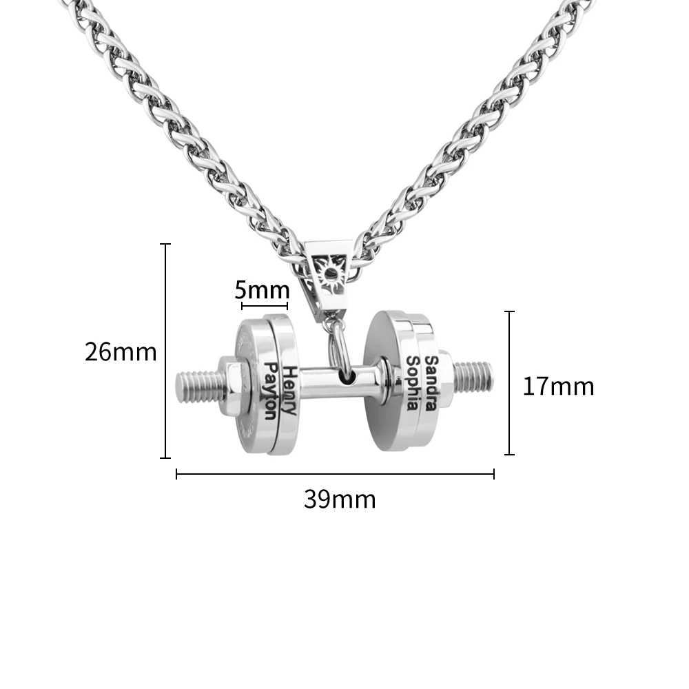 MaiLun Personalisierte Namen Hantel Halskette Hip Hop Halskette Edelstahl Hantel Halskette Schmuck Geschenk – Detail 6