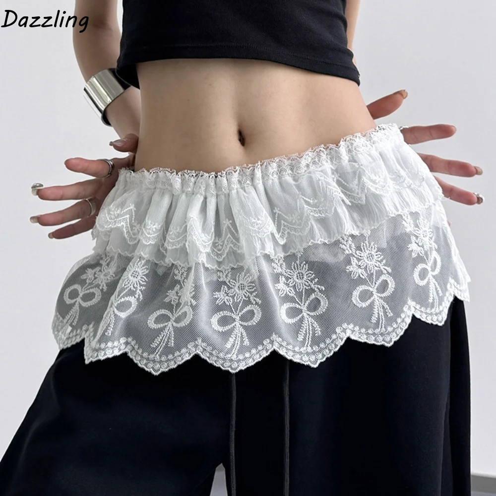 

Y2K Jazz Dance Hip Scarf Shirt Extender Sweet Ruffled Edge Waistband Hip-hop Korean Style Lace Gauze Skirt Belt