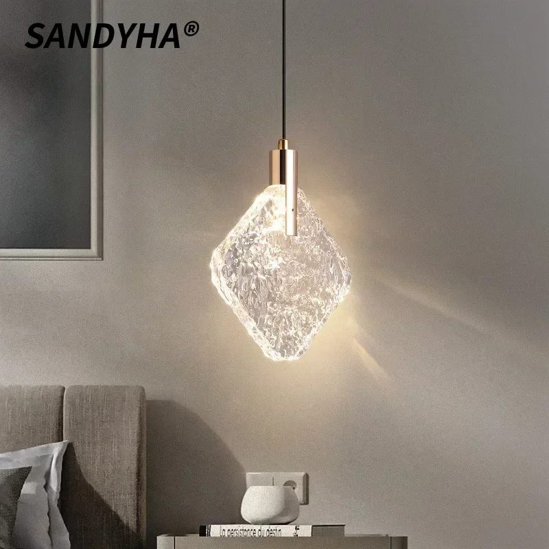 

SANDYHA Modern Simple Square Crystal LED Chandelier Pendant Light Wall Lamp For Bedroom Living Room Home Decor Lighting Fixture