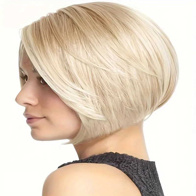 Moda feminina básica curta encaracolada loira peruca 12 polegadas, fibra de alta temperatura