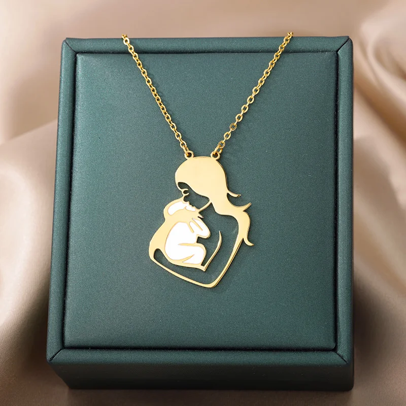 

Holding Baby In Arms Necklaces For Women Mom Gold Color Neck Chain Stainless Steel Necklace Pendant Female Jewelry Birthday Gift