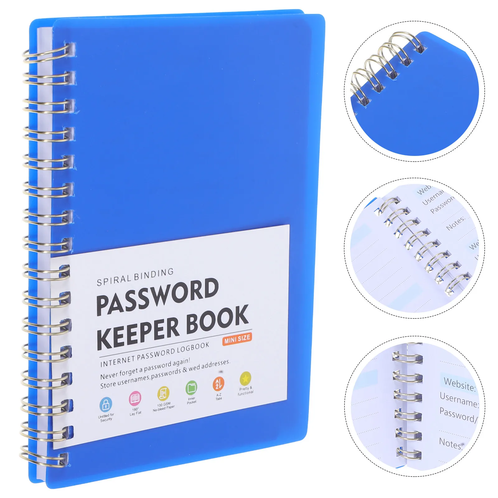 A6 Password Notebook Multi-Use Spiral-Bound Alphabetical Index Tabs Website Login Manager Secure Record Book Portable Address
