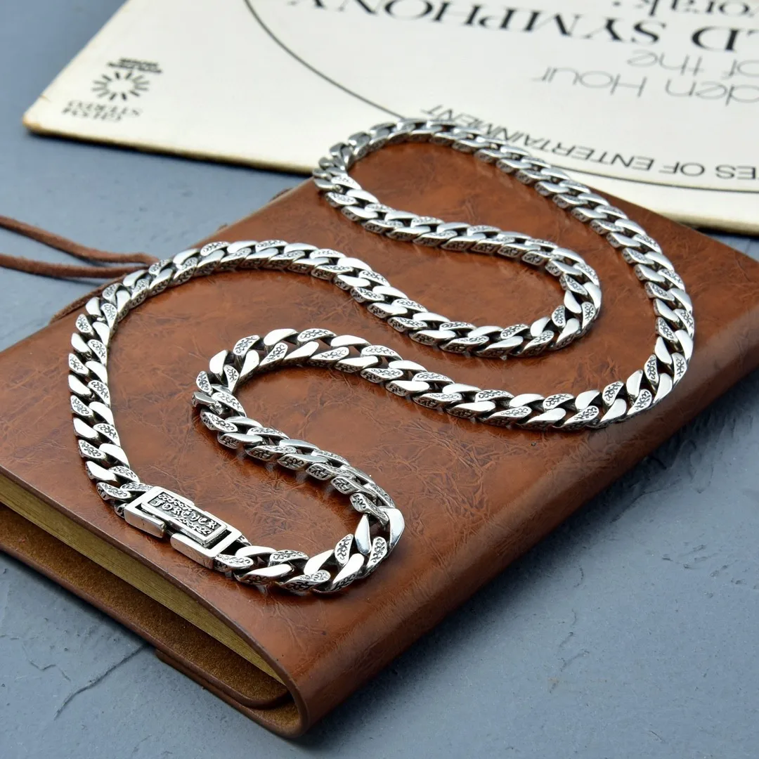 Hammer pattern cuban necklace men's sterling silver 925 personalized trendy fashion ins hip hop thick sweater chain