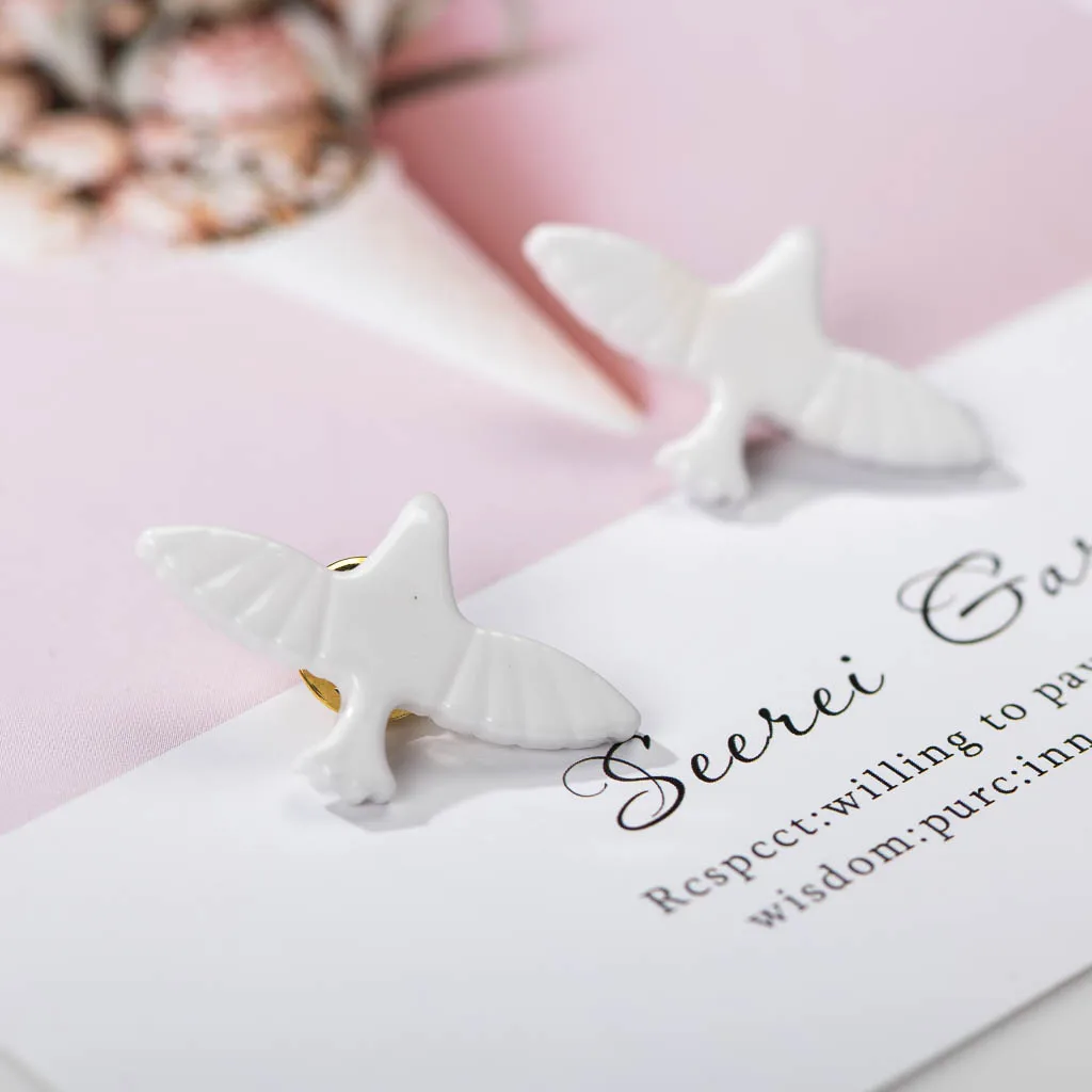 Ice crack Dove Of Peace Ceramic Brooch Fashion Popular Hand Made Jewelry Student Lover Gift #FY420