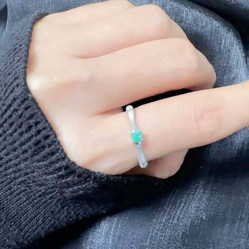 Cross-border S925 sterling silver brushed natural colored treasure bamboo joint December birthstone ring niche high-end index