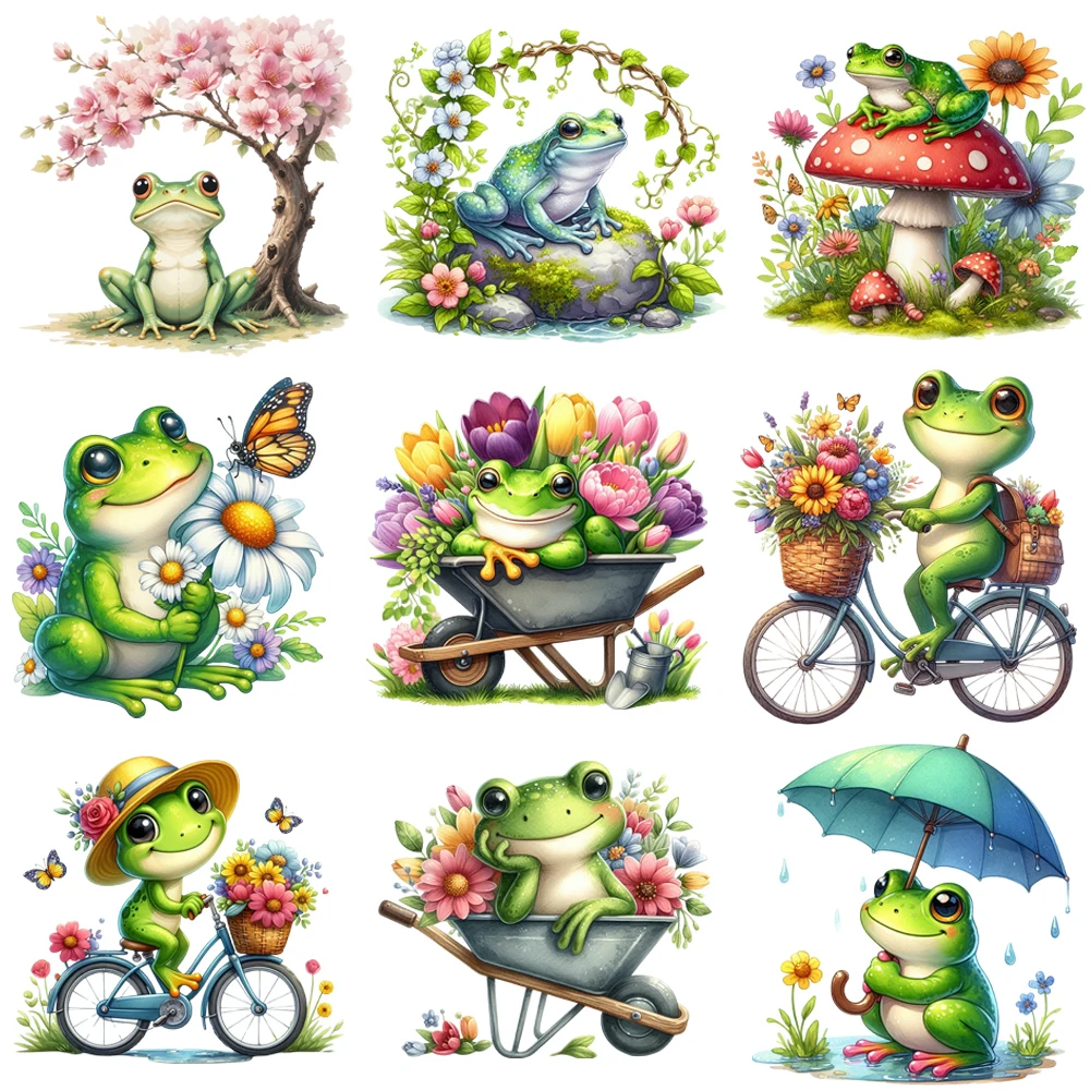 15cm enfants dessin animé fleur grenouille fer sur DTF transfert de chaleur autocollant bricolage T-shirt fer sur transfert patchs pour vêtements décalcomanies