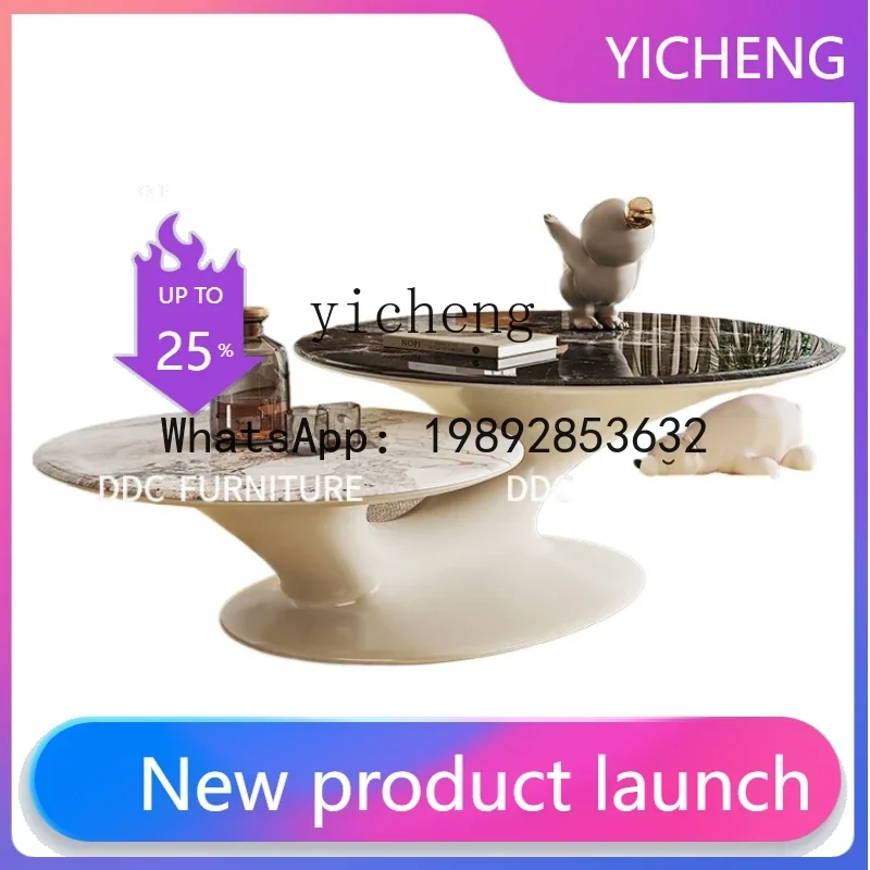

Minimalist round Stone Plate Coffee Table Modern Minimalist Small Apartment Living Room Home Coffee Table Combination
