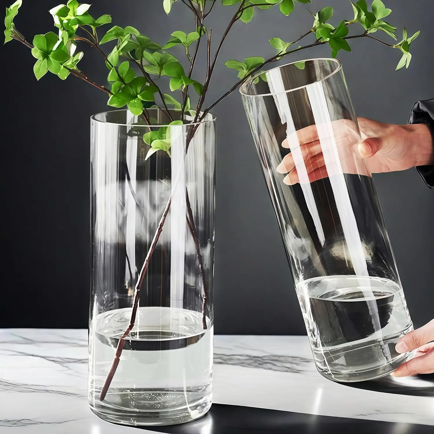 

Flower Vase Acrylic Cylinder, Tall Clear Vase for Centerpieces,Wedding Decorative,Hydroponic Decor, Non Breakable Plastic