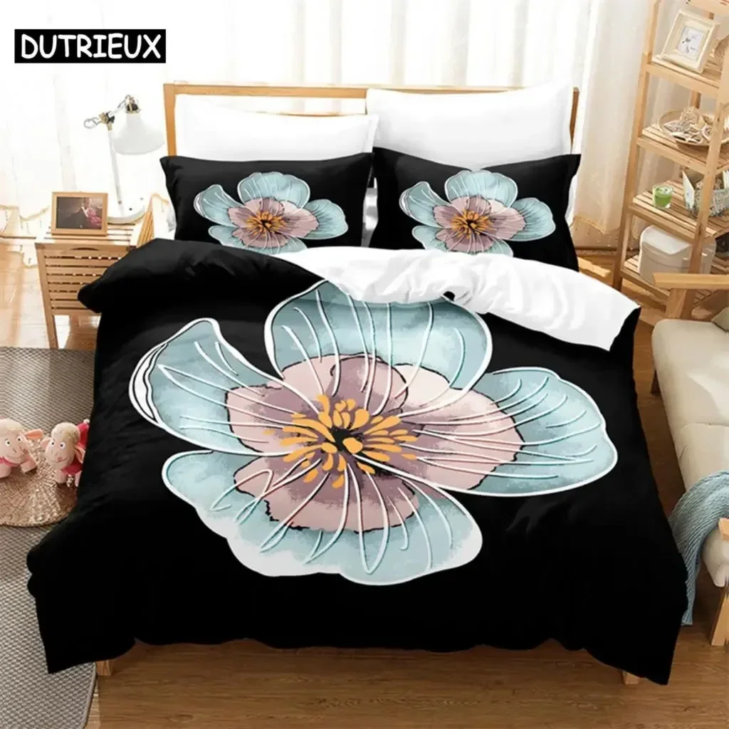 

Pink Flower Queen Bedding Set Black Duvet Cover Set Bedding Digital Printing Bed Linen King Size Duvet Cover Set