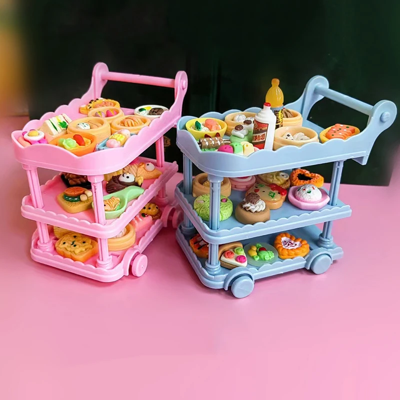 1:12 Dollhouse Miniature Restaurant Kitchen Retro Trolley Dining Cart Storage Shelf Model Furniture Doll House Decor Toys