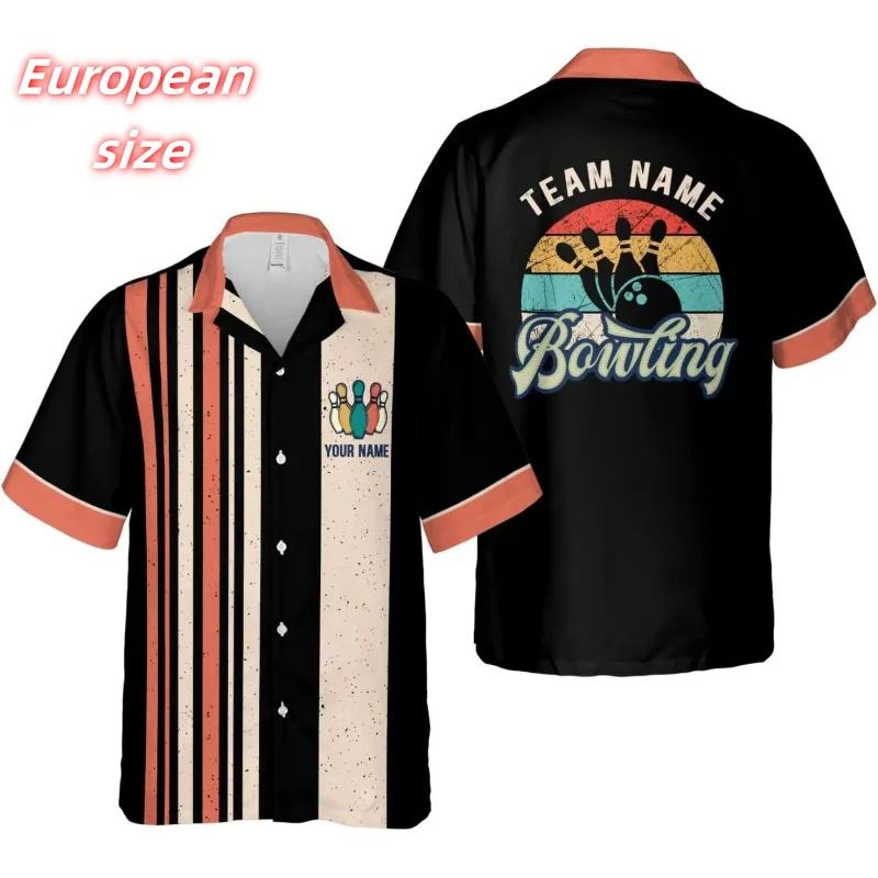 Striped Bowling Pattern Hawaiian Shirt For Men Customized Name 3D Printed Aloha Shirts Summer Loose Tops Blouses Short Sleeves