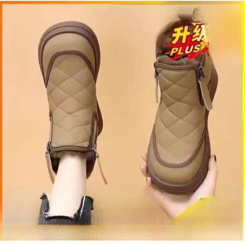 Women Boots Winter Ankle Fur Lined Warm Boots Woman Snow Korean Style Waterproof Platform Zipper Closure Leather Boots for Women