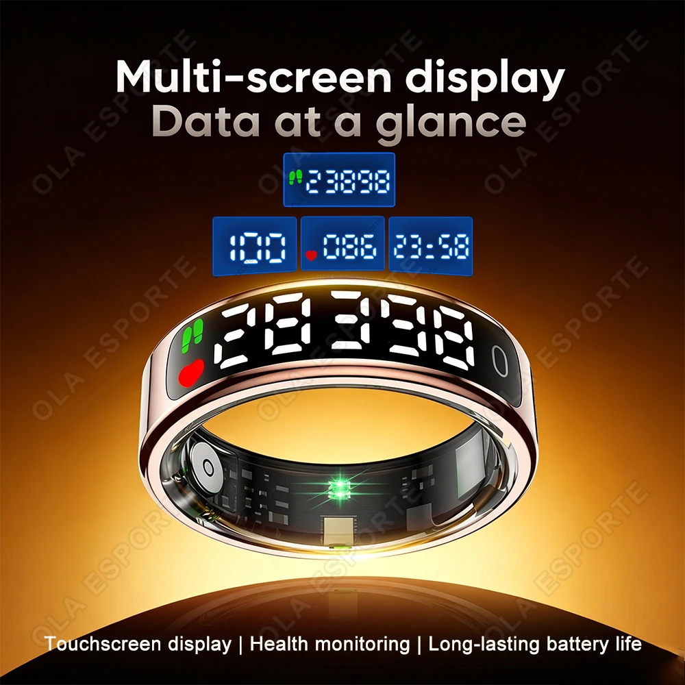 Smart Ring with Display Screen and Touch Health Managering Gesture Swipe Video 5ATM Waterproof For Men Women Smartring 2026 New