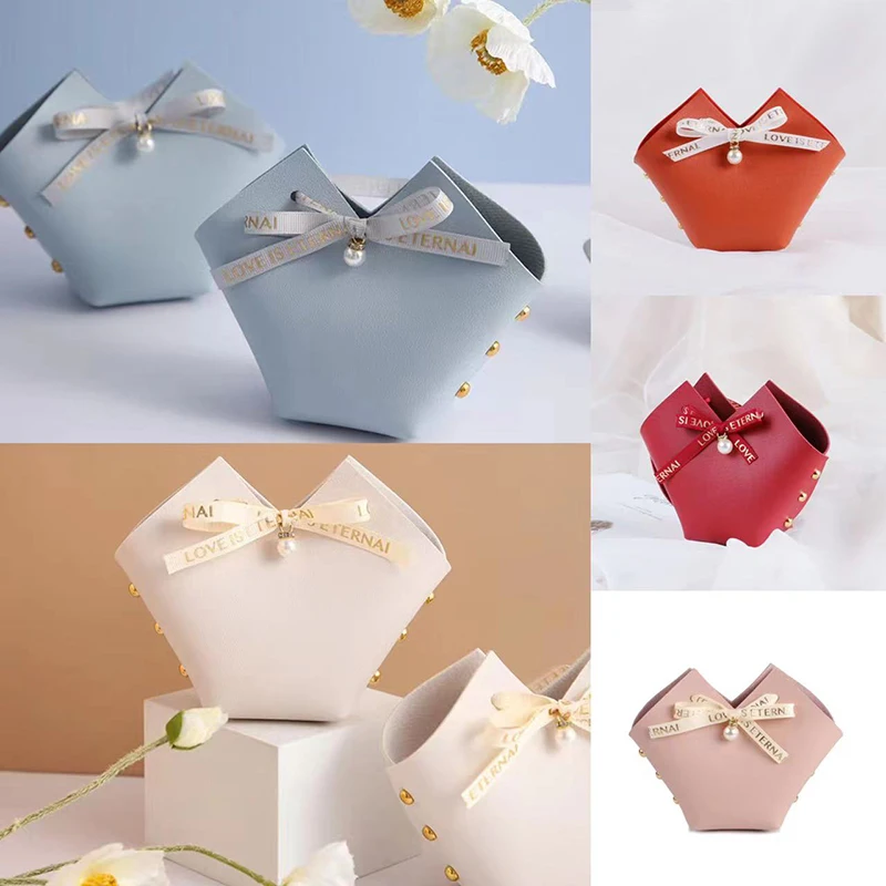 10PC Mini Leather Gift Bags with Pearl Bow Packaging Boxes for Wedding Favour Distributions Bags Eid Mubarak Candy Gifts Handbag