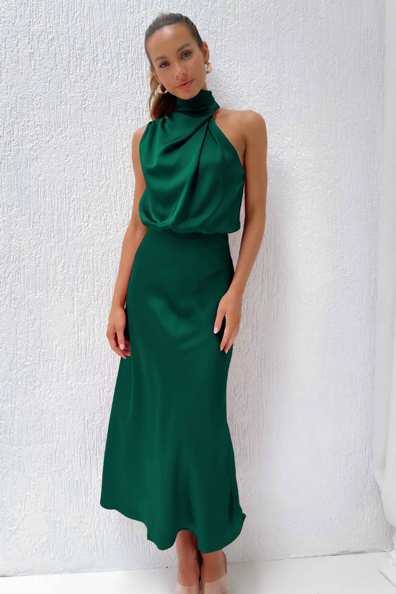 Women Elegant Summer Sleeveless Halter Satin Party Midi Dress 2023 Black Green Burgundy Night Club Going Out Clothes