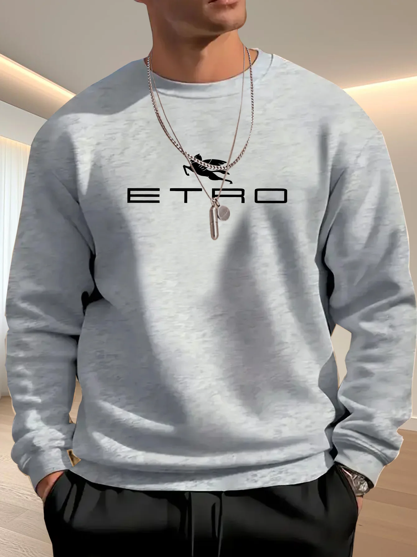 سويت شيرت رجالي كاجوال فضفاض مع طباعة جرافيك ETRO - بلوفر برقبة دائرية باللون البيج #5