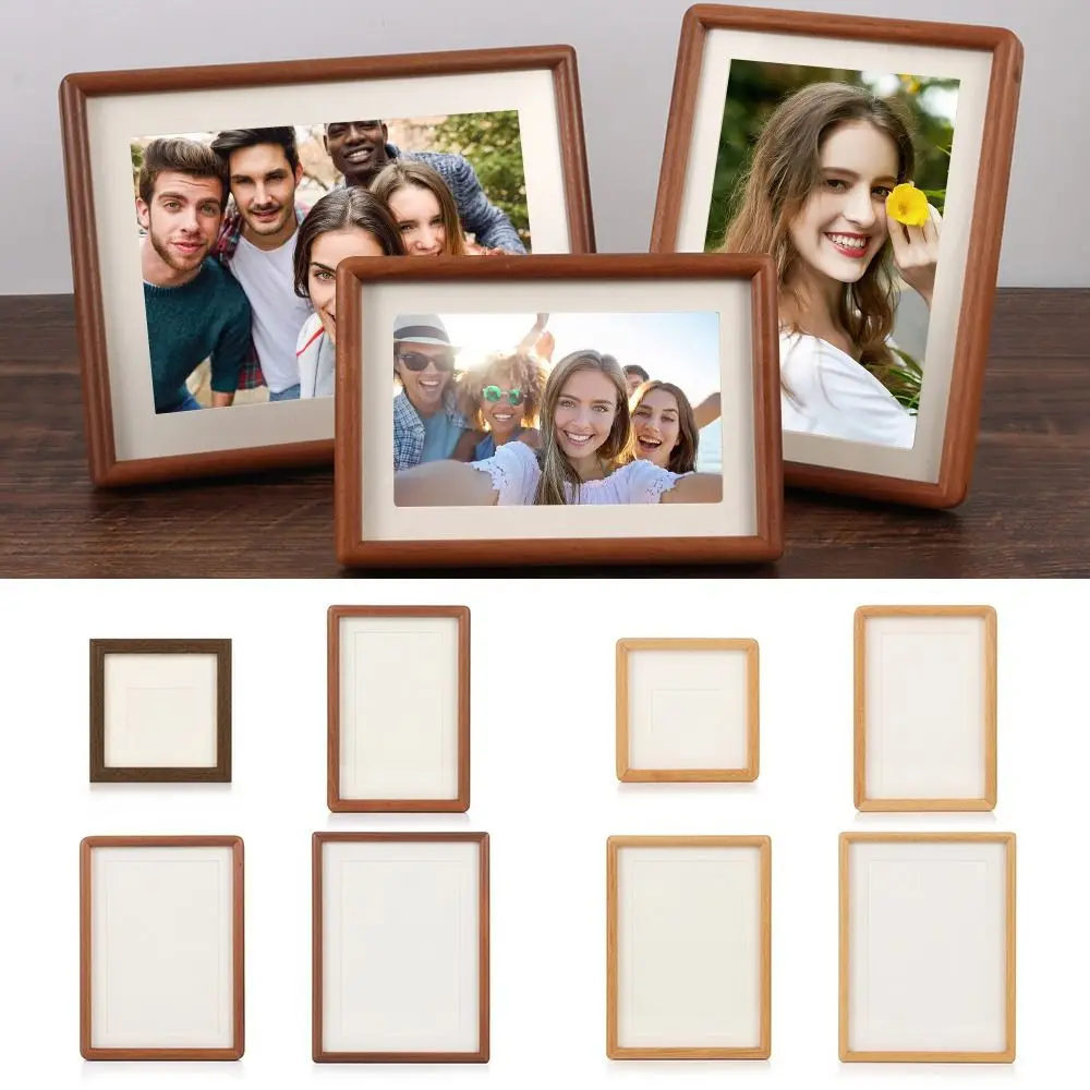 New 6/7/8 Inch Black Walnut Photo Frame Simulation Wood Handmade Mortise Tenon Photo Frame Simple Picture Frame