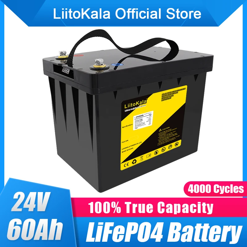 LiitoKala 24V 60Ah Lifepo4 battery with 50A BMS for 25.6V/29.2V 50Ah inverter solar panel scooter backup power boat light