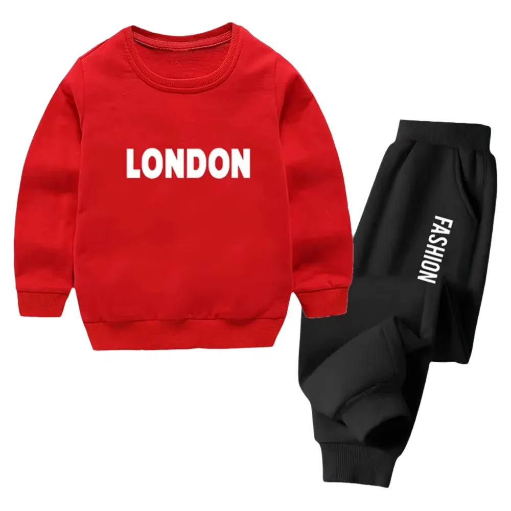 Jungen-London-Set mit Buchstabenmuster, bestehend aus einem Sweatshirt mit Rundhalsausschnitt und einer Jogginghose, Freizeit-Sportanzug für Kinder, Größe 110–160.
